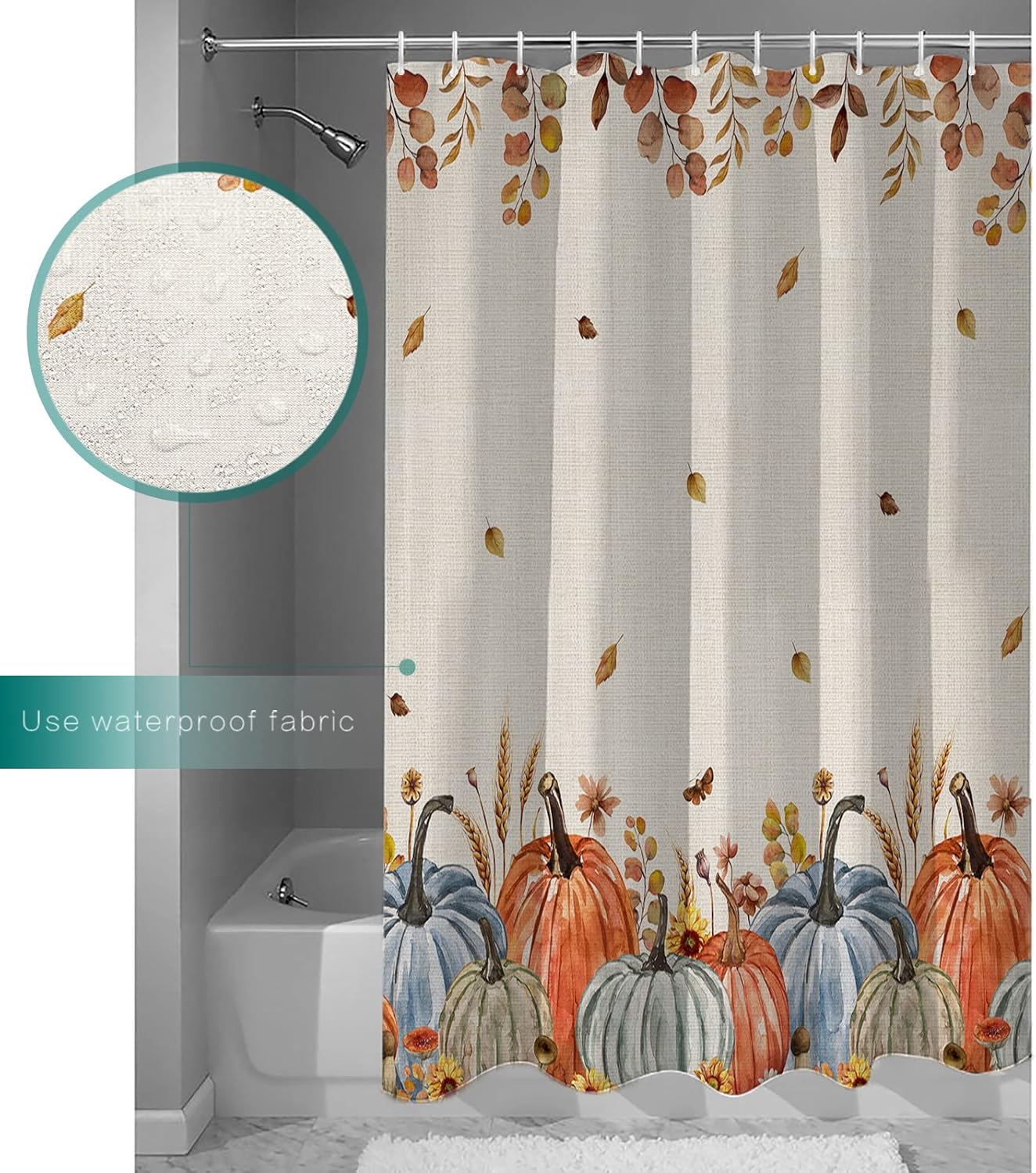 ZOE GARDEN Fall Pumpkins Shower Curtain Set 48x72