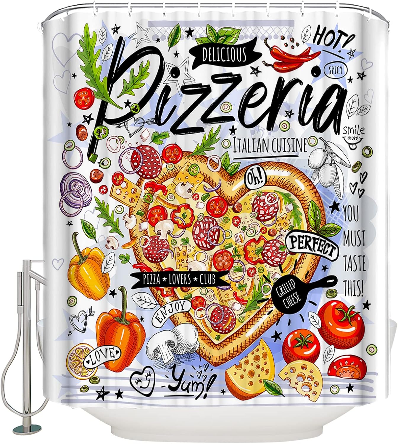 ZOE GARDEN Food Pizza Shower Curtain Set 60x72