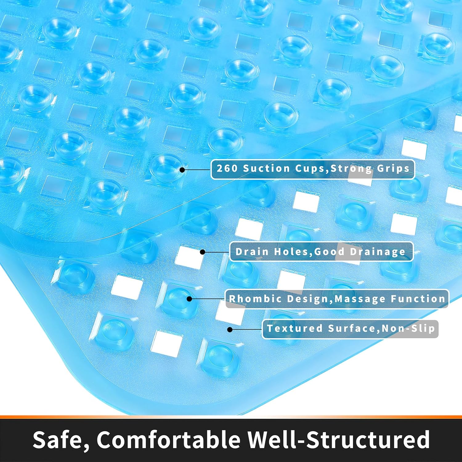 Non-Slip Bathtub Mat with Suction Cups and Drain Holes