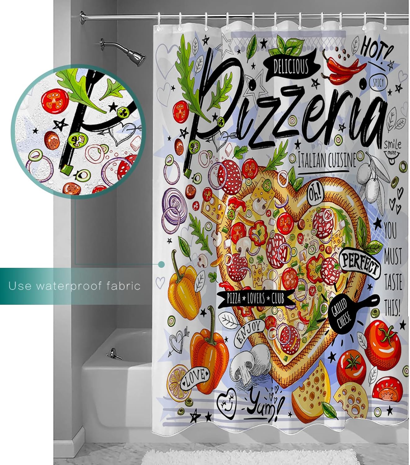 ZOE GARDEN Food Pizza Shower Curtain Set 60x72