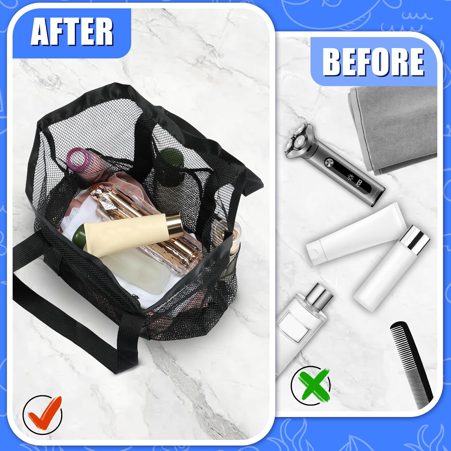 4 Pcs Foldable Mesh Shower Caddy Portable Beach Bag