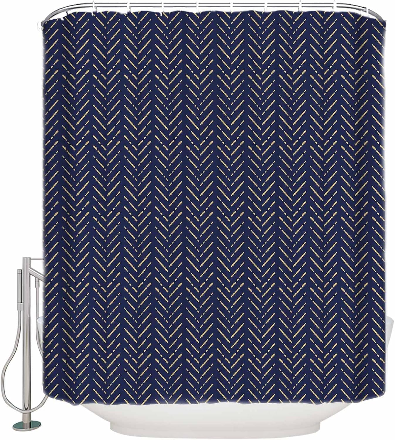 ZOE GARDEN Navy Blue Gold Striped Shower Curtain Set 1