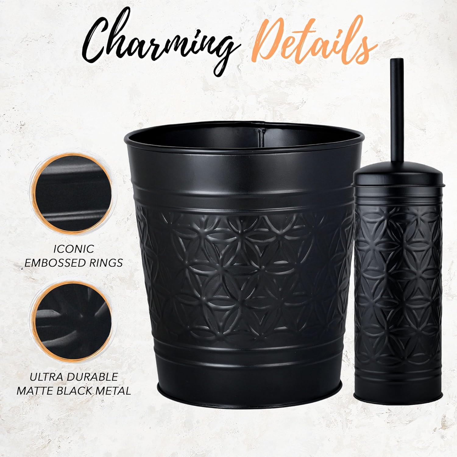 Autumn Alley Matte Black Toilet Brush and Trash Can Set