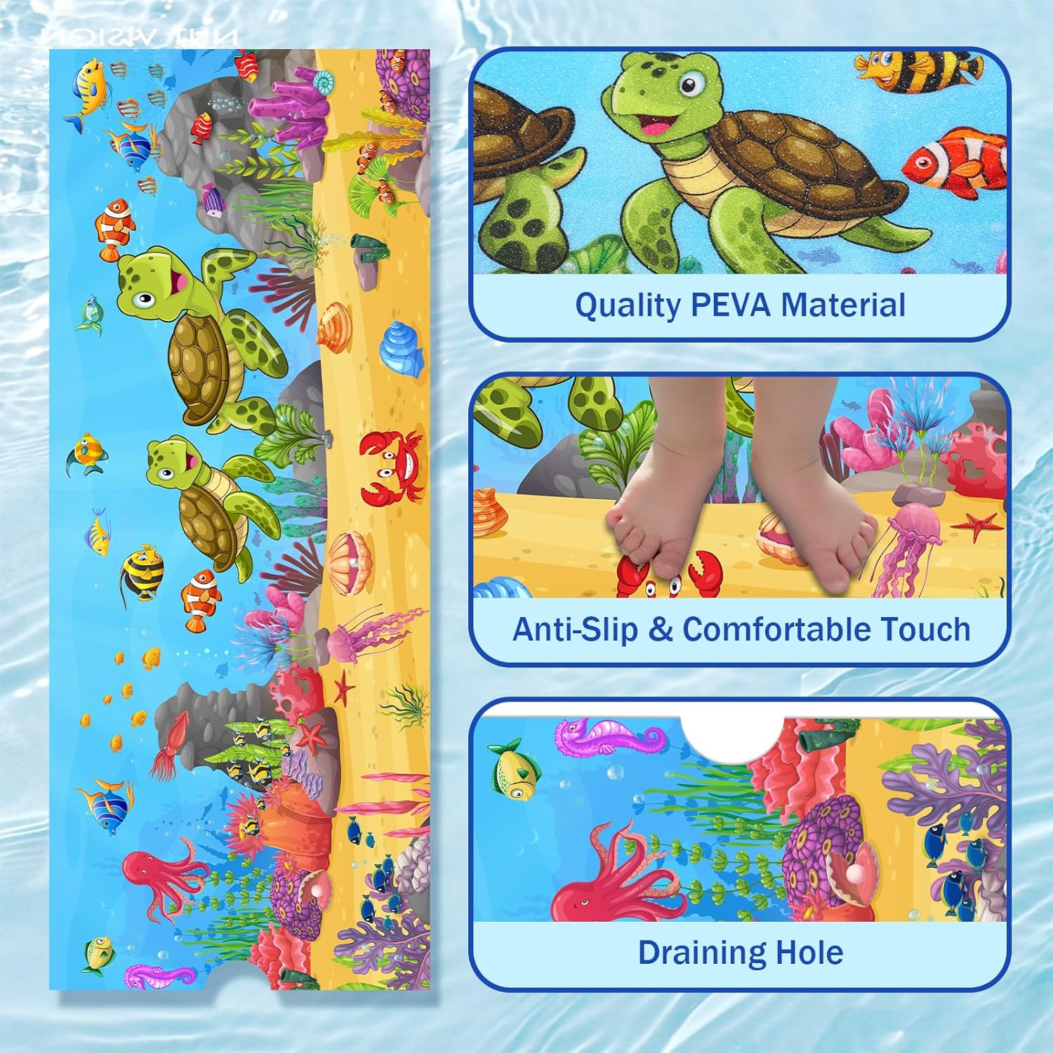 16 x 40 Sea Turtle Non-Slip Bath Mat with Cartoon Pattern 1