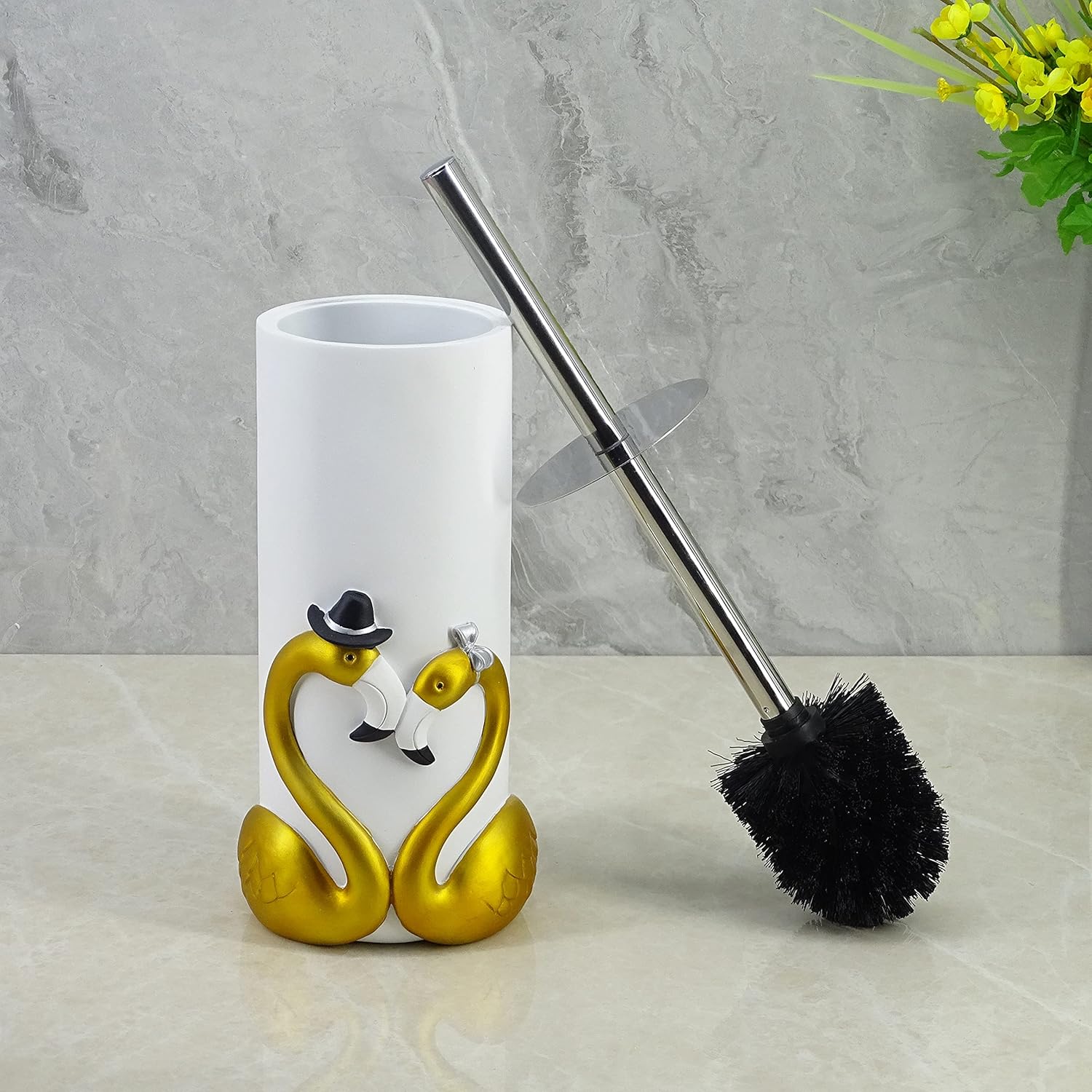 Elegant Royal Gold Flamingo Toilet Brush and Holder