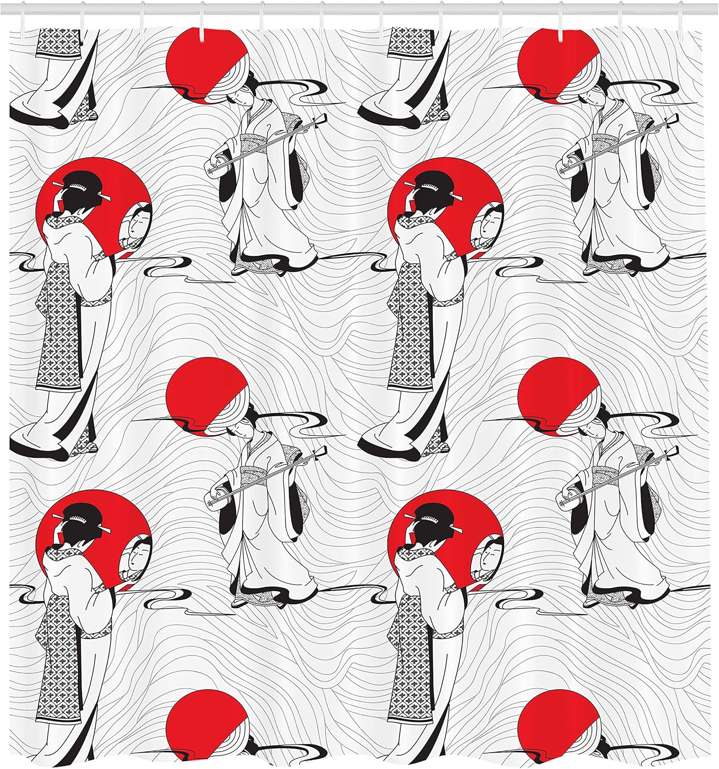 Ambesonne East Shower Curtain Set Black Red 69x75