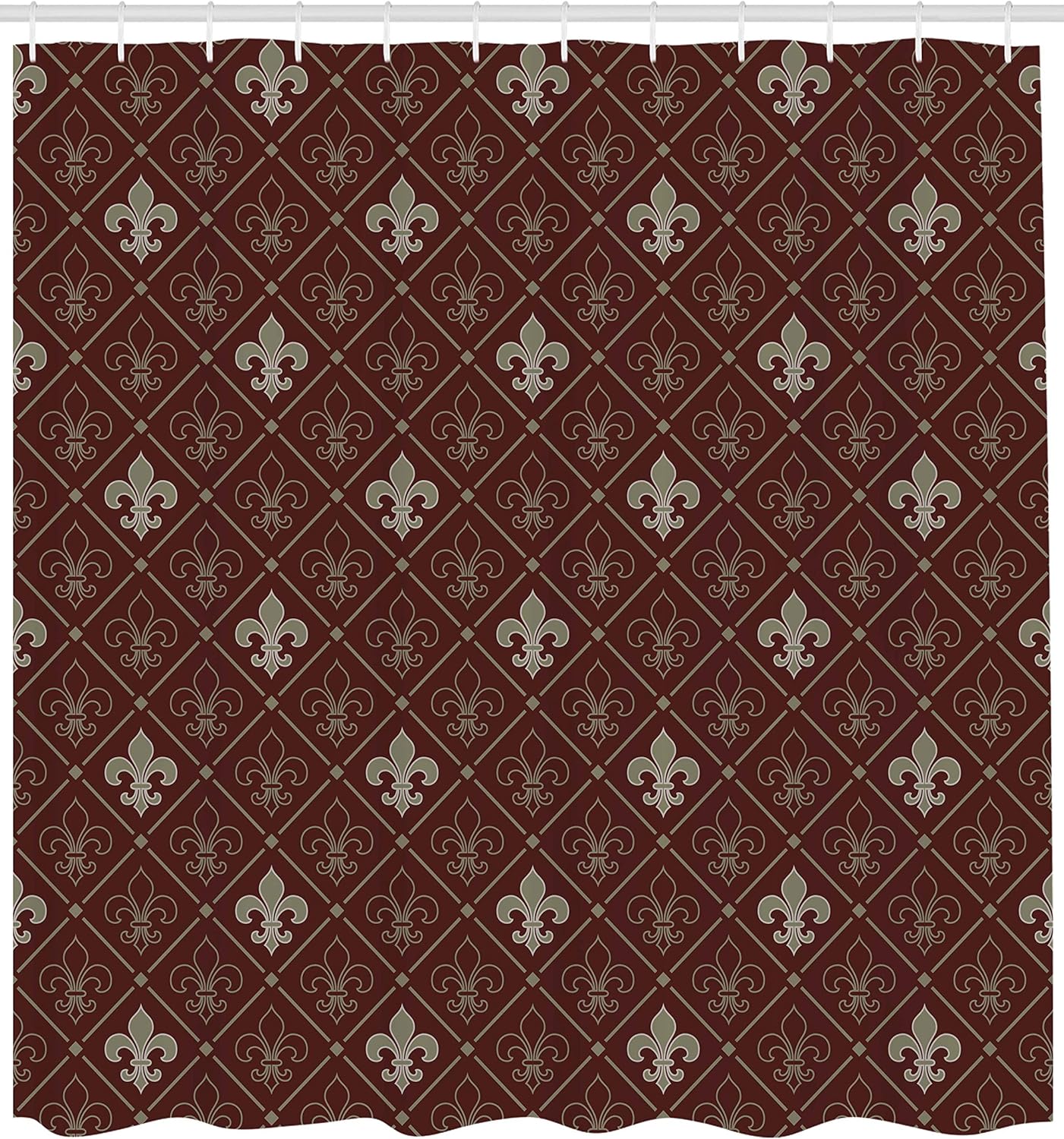 Ambesonne Fleur De Lis Shower Curtain Set Green Maroon 1