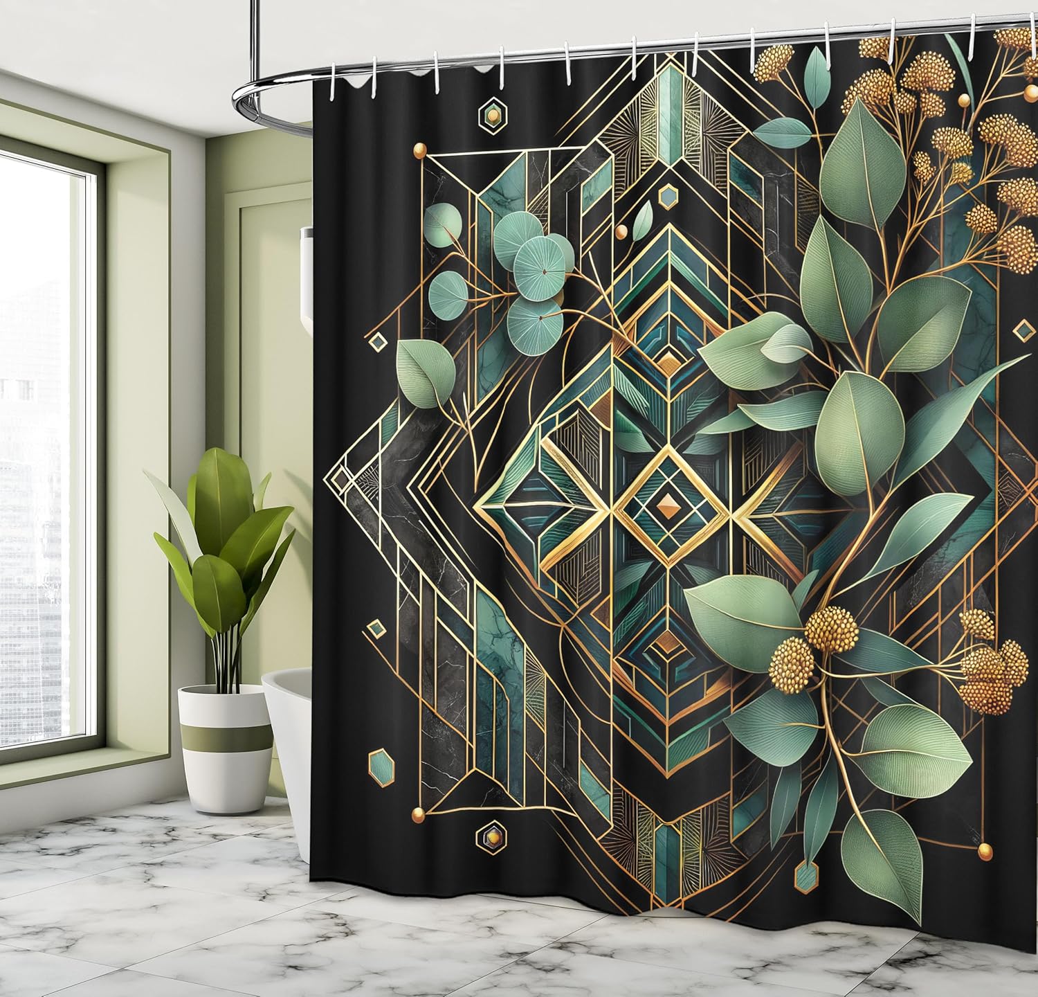 Ambesonne Eucalyptus Leaves Shower Curtain Set - 69x70 Black Laurel Green Amber