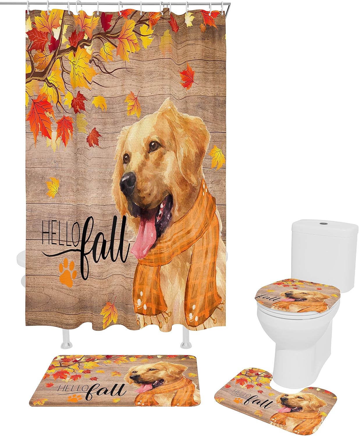 ZOE GARDEN Thanksgiving Shower Curtain Set with Mat and Hooks