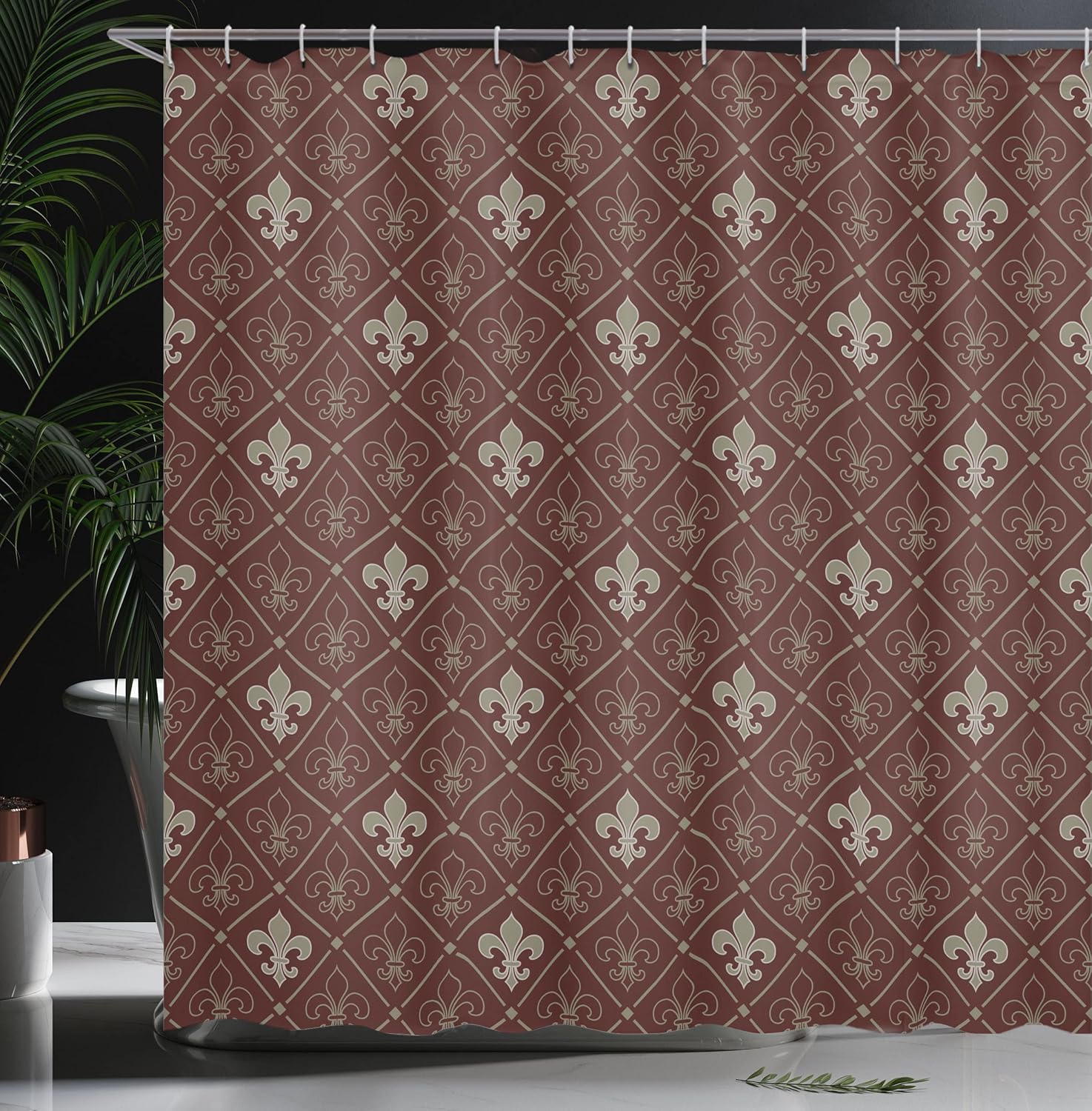 Ambesonne Fleur De Lis Shower Curtain Set Green Maroon 1