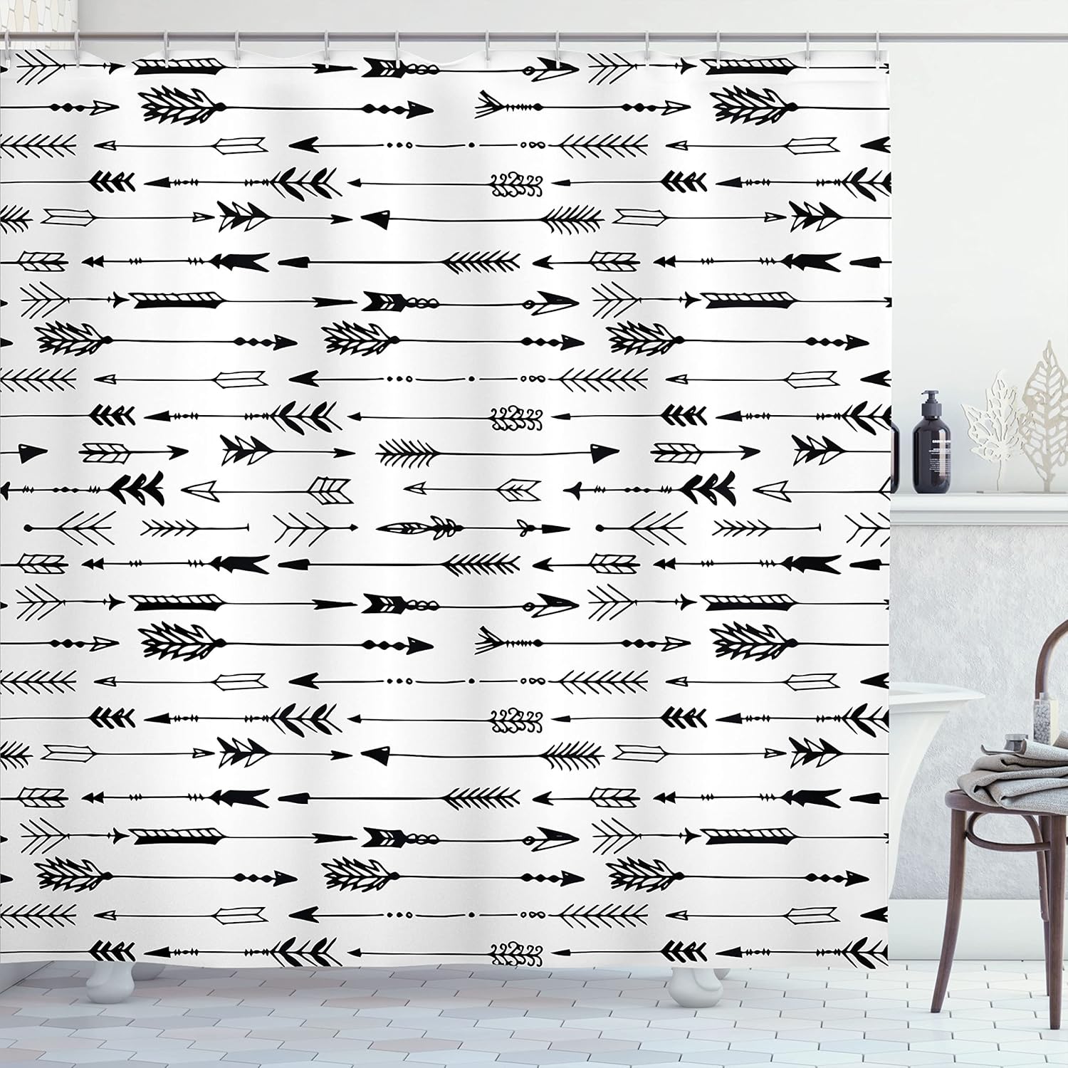 Ambesonne Arrows Shower Curtain Set 69 x 75 White Charcoal