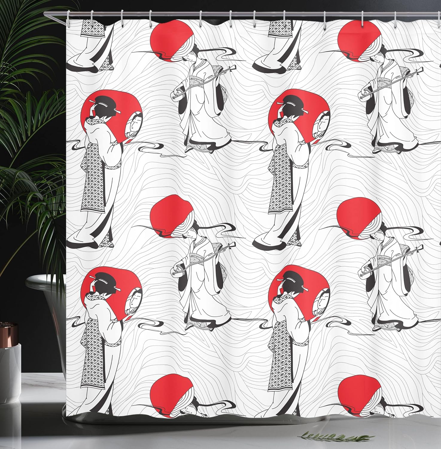 Ambesonne East Shower Curtain Set Black Red 69x75