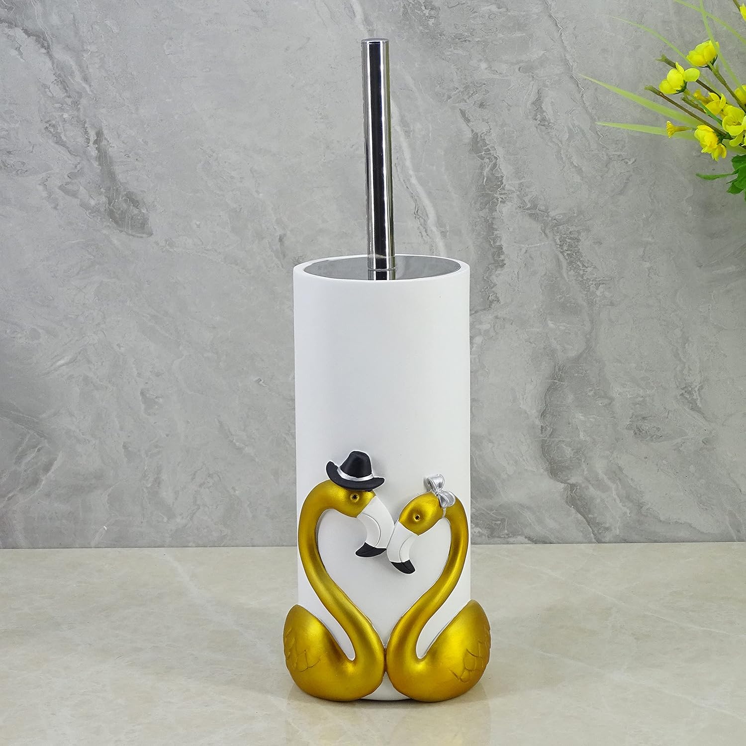 Elegant Royal Gold Flamingo Toilet Brush and Holder