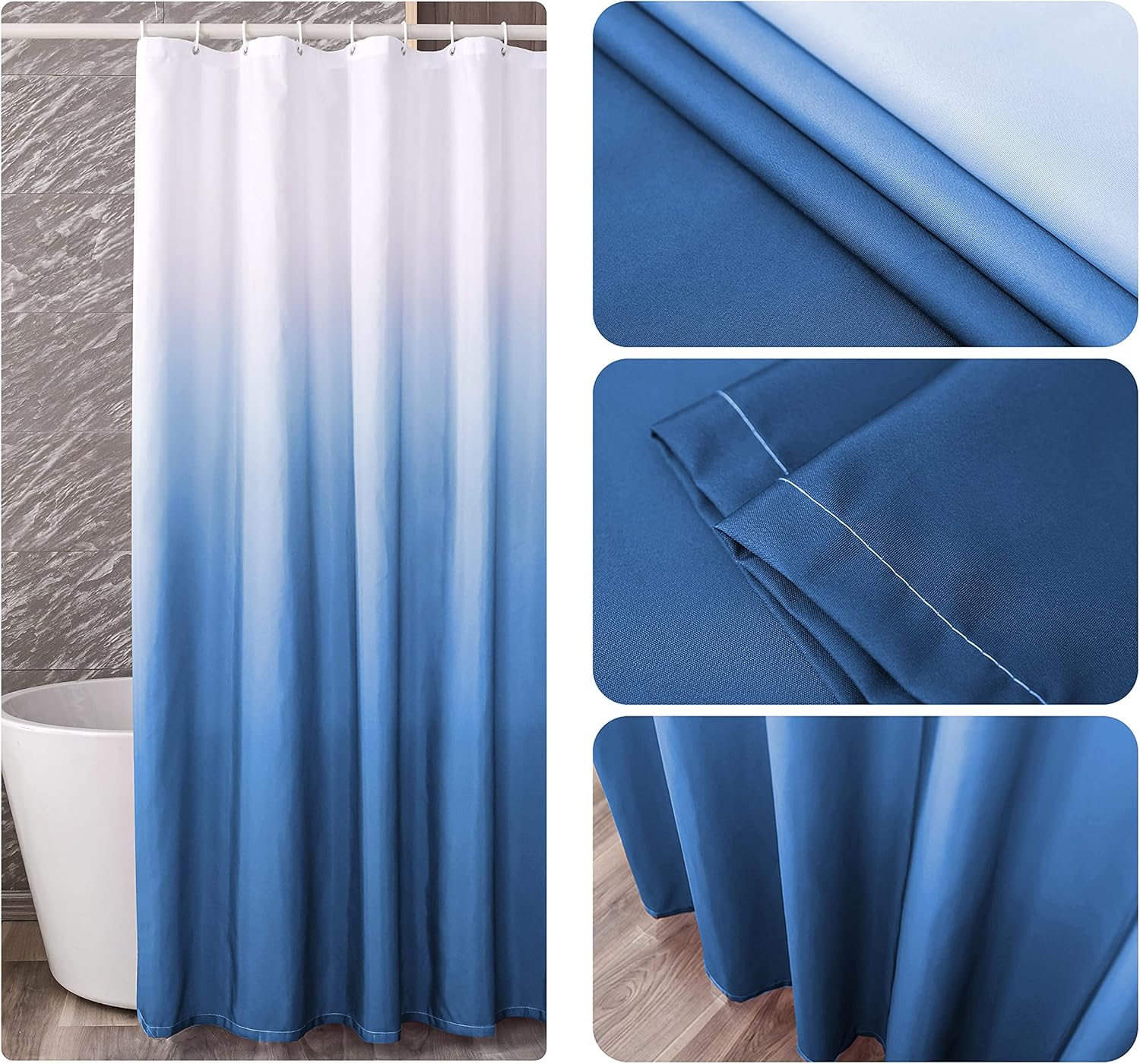 YI ZE Ombre Shower Curtain Set Navy Blue 72x72