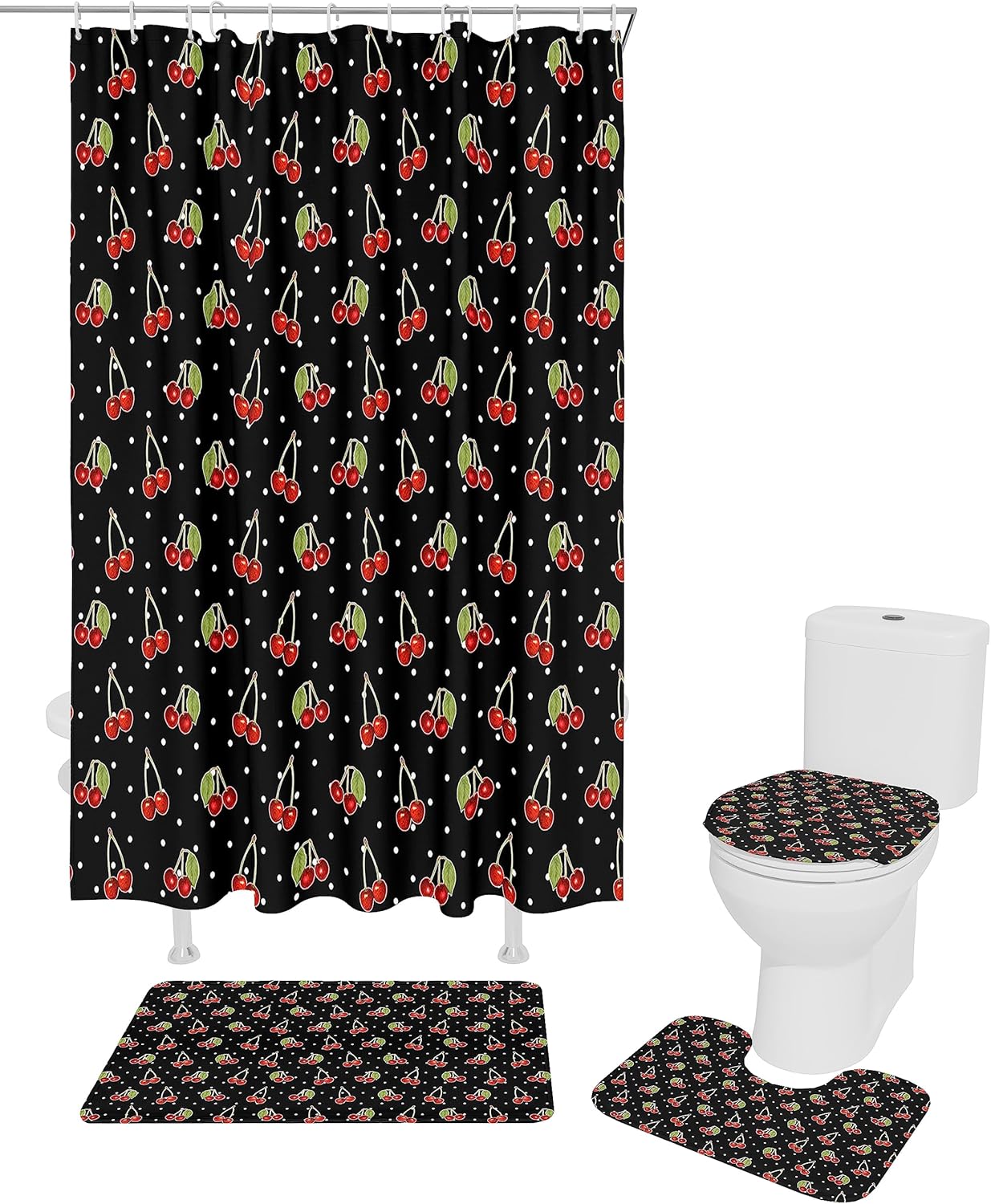 ZOE GARDEN Cherry Bathroom Set with Curtain Rug and Hooks