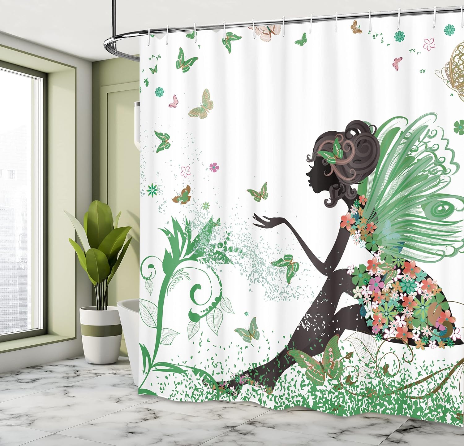 Ambesonne Fantasy Shower Curtain Set 69x70 Fern Green