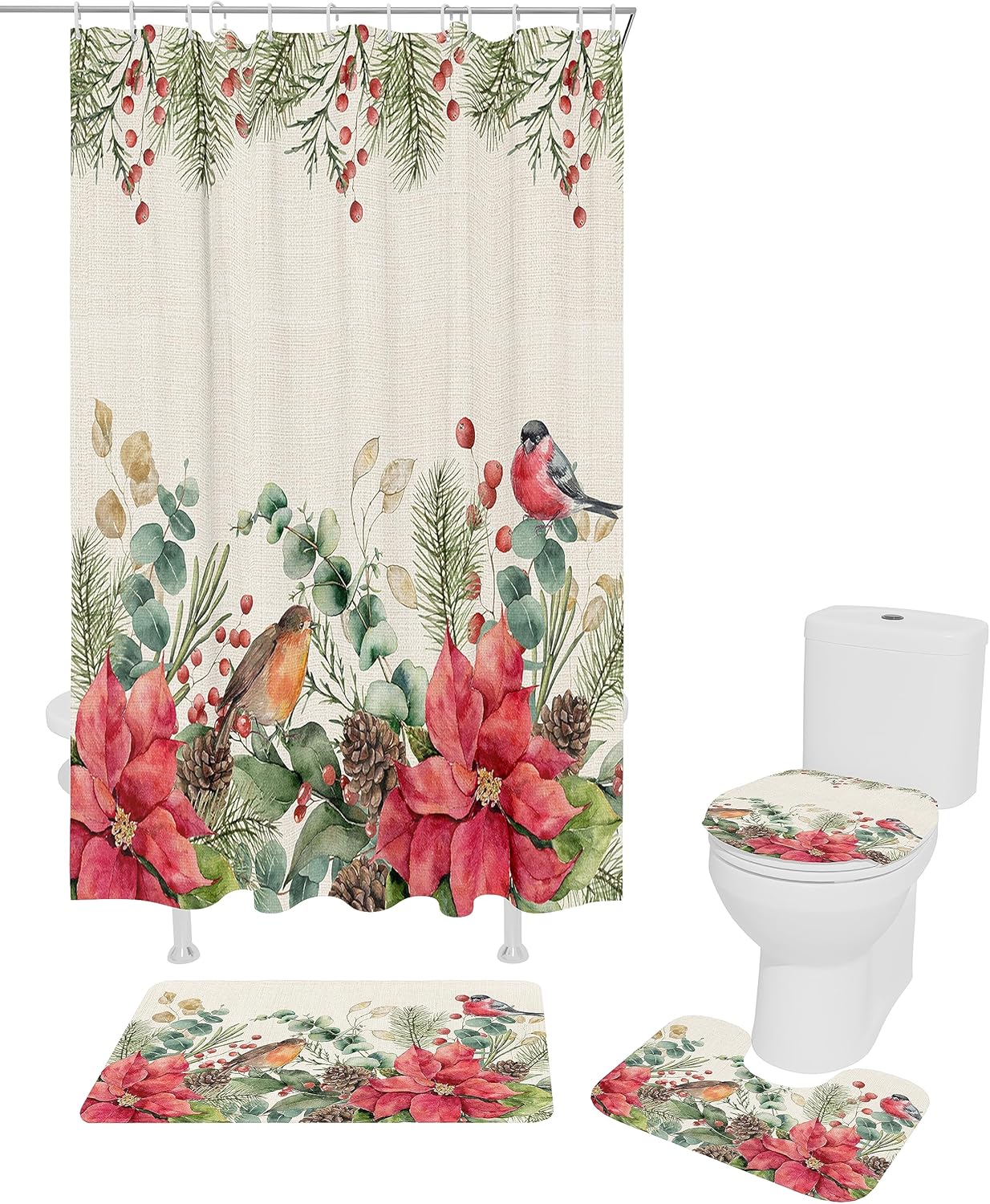 ZOE GARDEN Rustic Christmas Poinsettia Bathroom Set 1