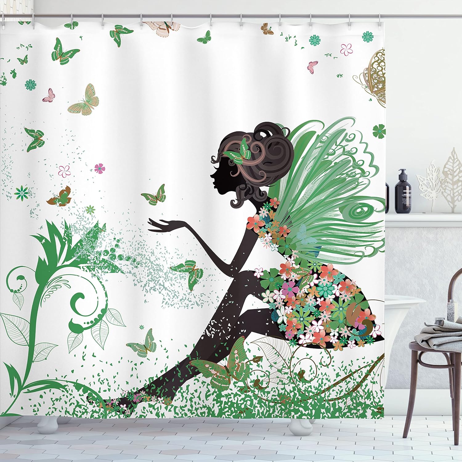 Ambesonne Fantasy Shower Curtain Set 69x70 Fern Green