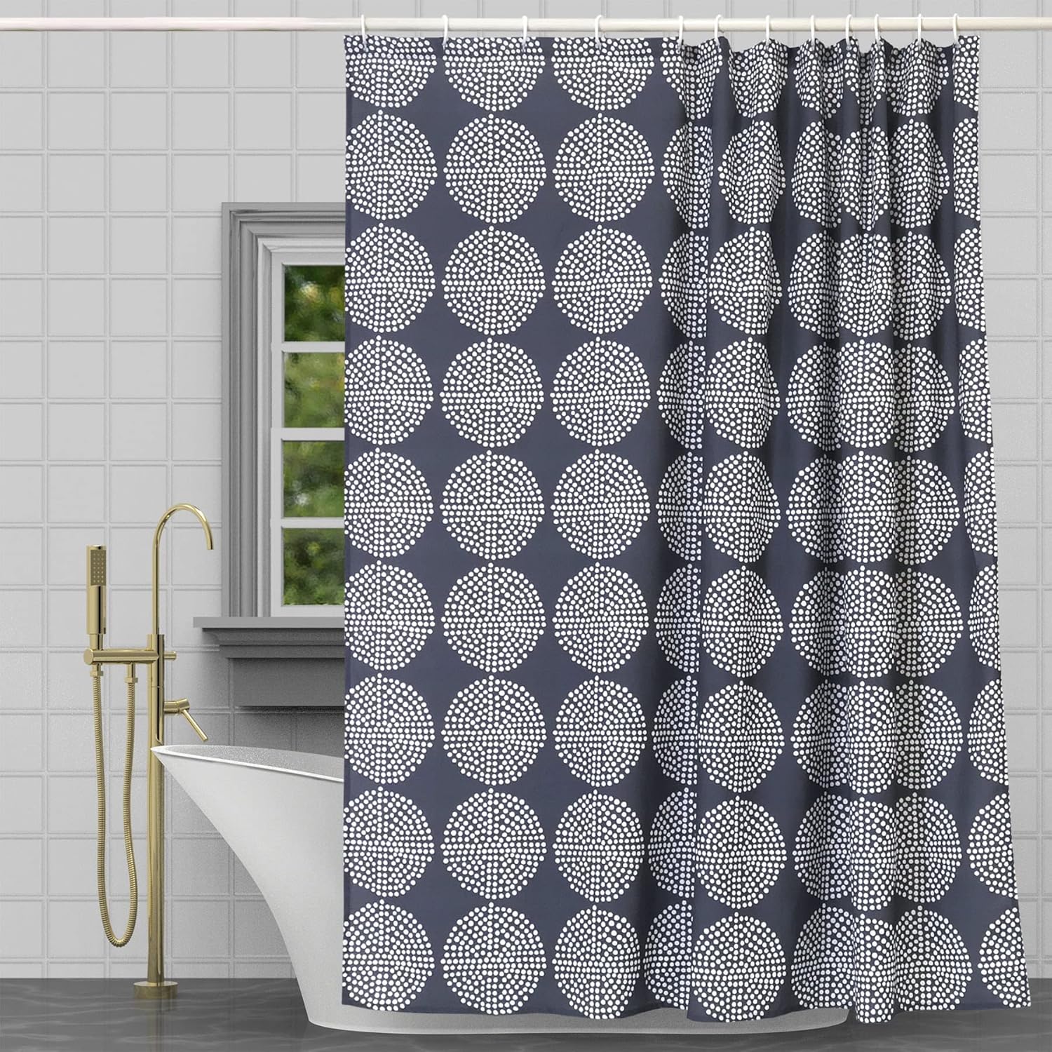CAIT CHAPMAN Water Repellent Shower Curtain Set 70x72 Gray Polka