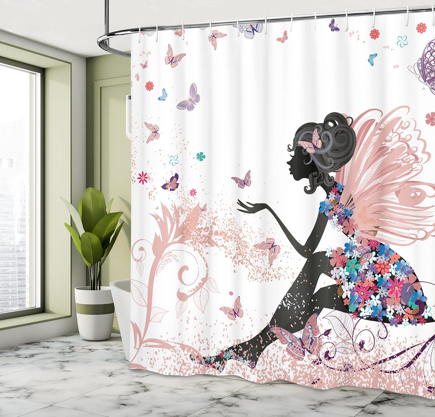 Ambesonne Fantasy Shower Curtain Set with Hooks 69x70 Blush Black
