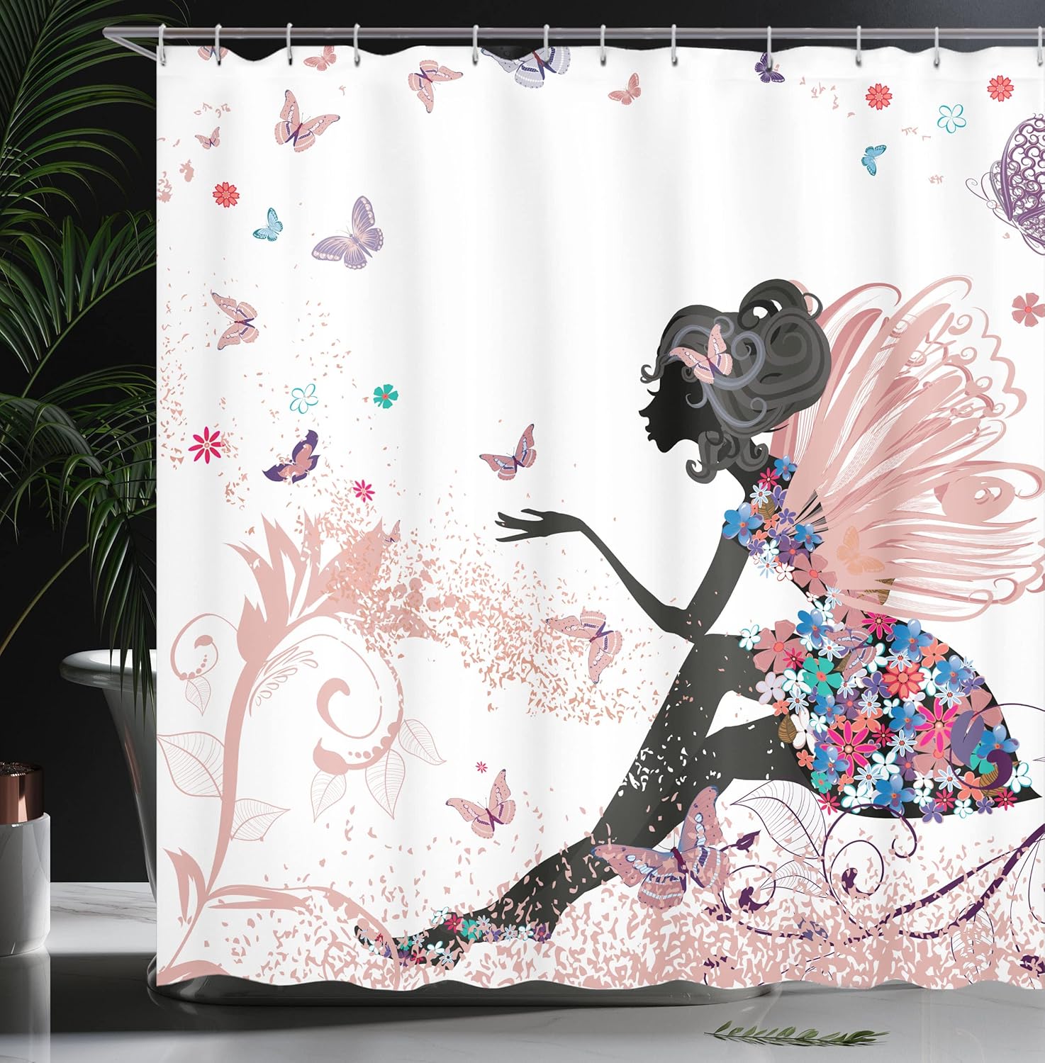 Ambesonne Fantasy Shower Curtain Set with Hooks 69x70 Blush Black