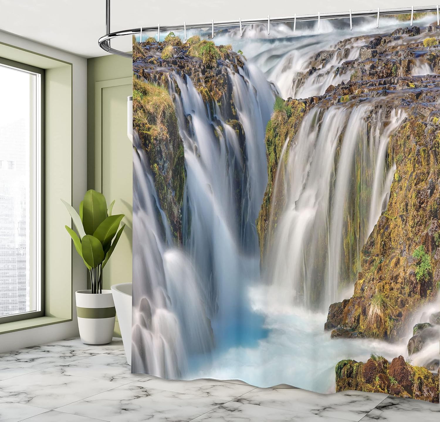 Ambesonne Waterfall Shower Curtain Set with 12 Hooks