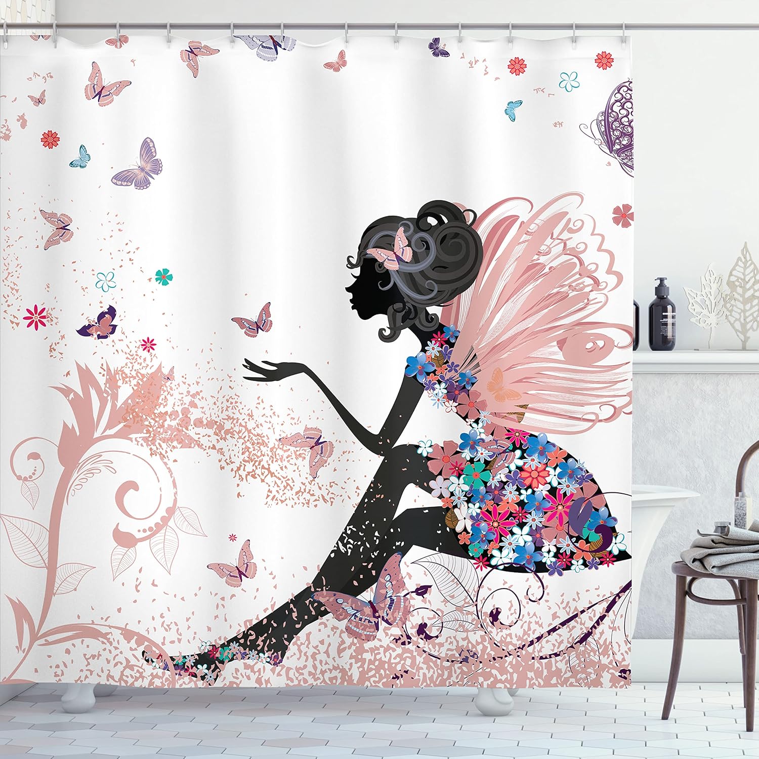 Ambesonne Fantasy Shower Curtain Set with Hooks 69x70 Blush Black
