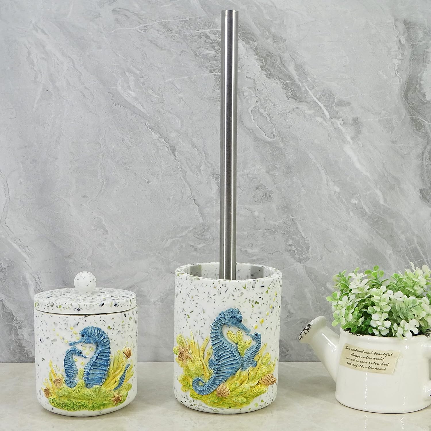 BATH 77SHANCO Resin Seahorse Toilet Brush Holder Set