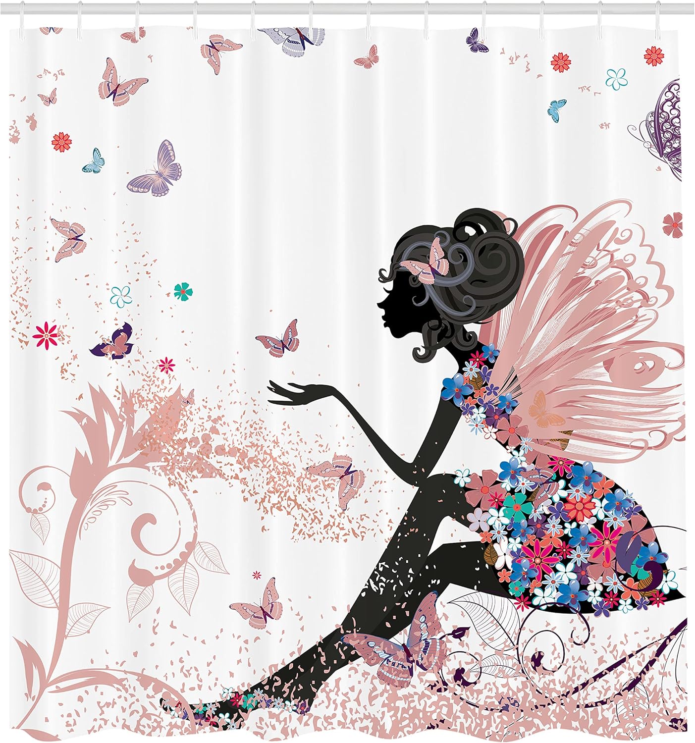 Ambesonne Fantasy Shower Curtain Set with Hooks 69x70 Blush Black