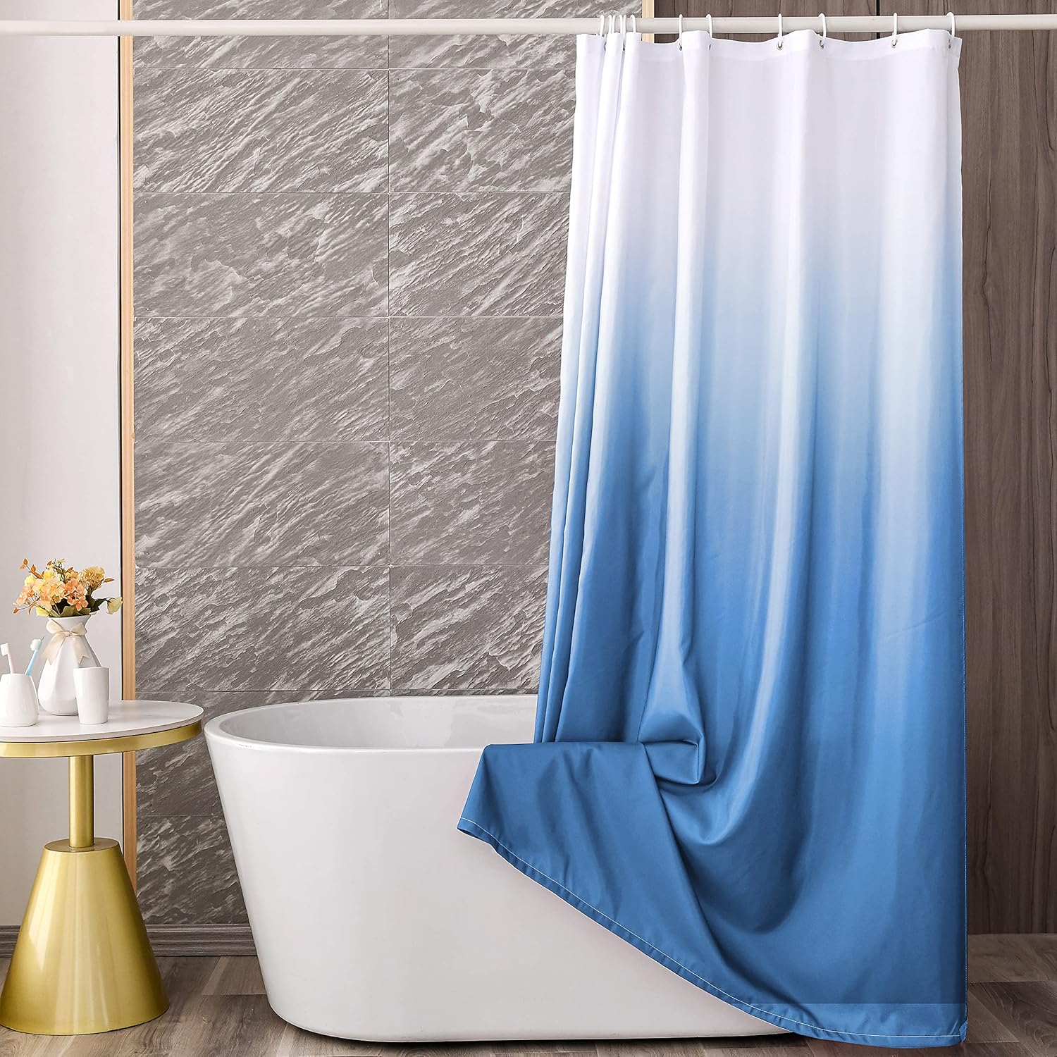 YI ZE Ombre Shower Curtain Set Navy Blue 72x72