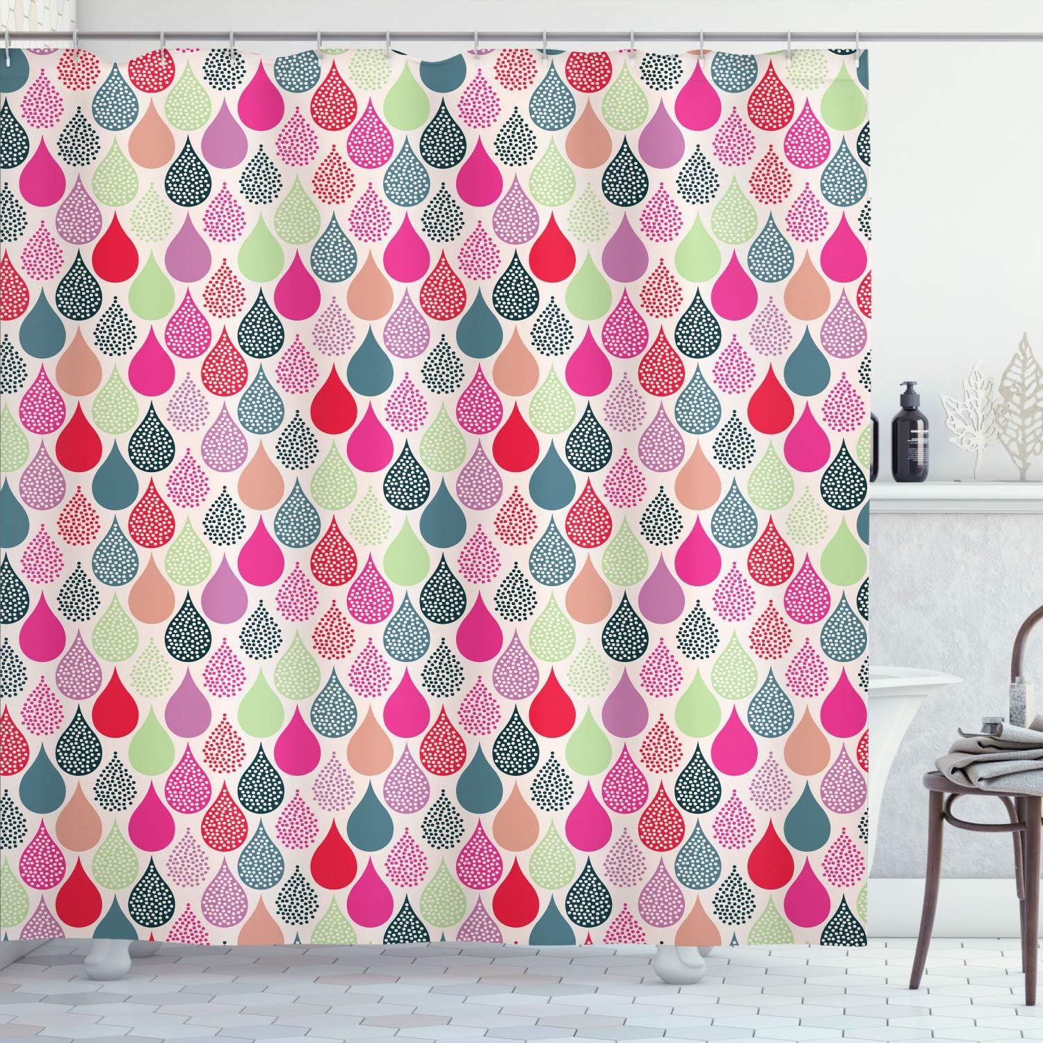 Ambesonne Geometric Shower Curtain with Hooks 84 Long Extra Red