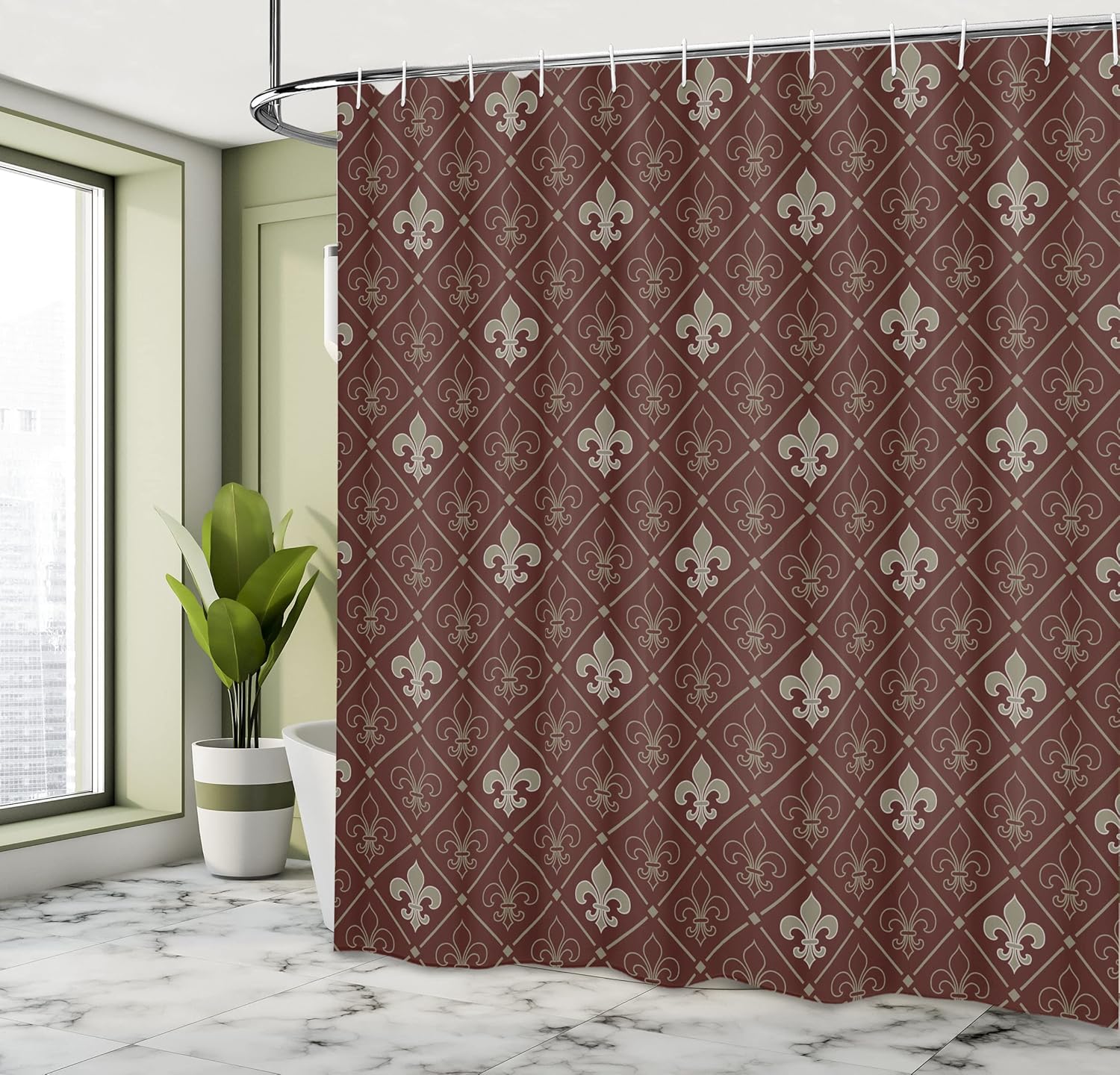 Ambesonne Fleur De Lis Shower Curtain Set Green Maroon 1