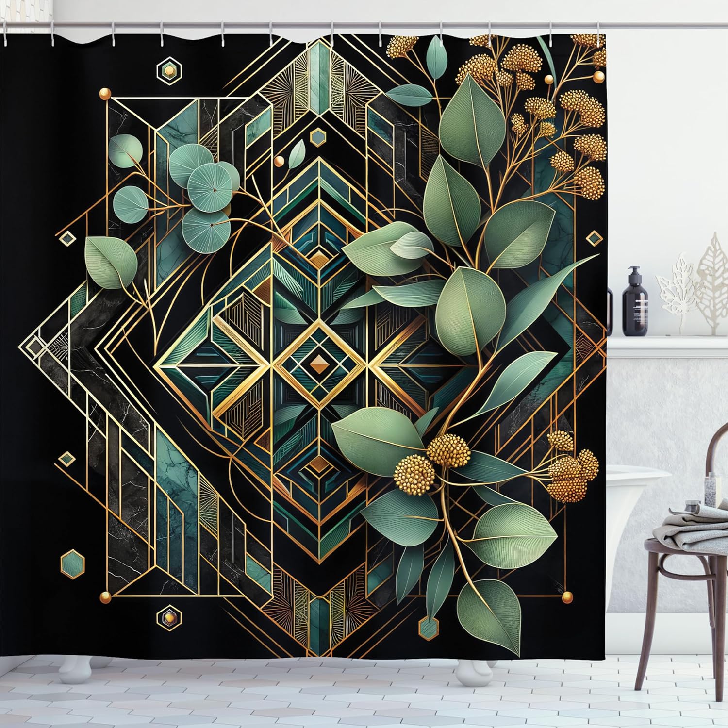 Ambesonne Eucalyptus Leaves Shower Curtain Set - 69x70 Black Laurel Green Amber