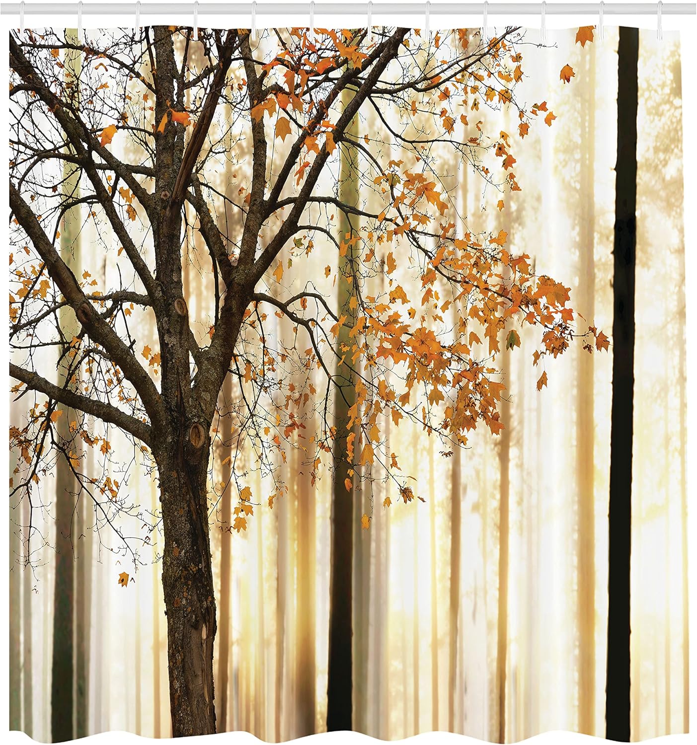 Ambesonne Autumn Shower Curtain Set with Hooks Orange Yellow 1