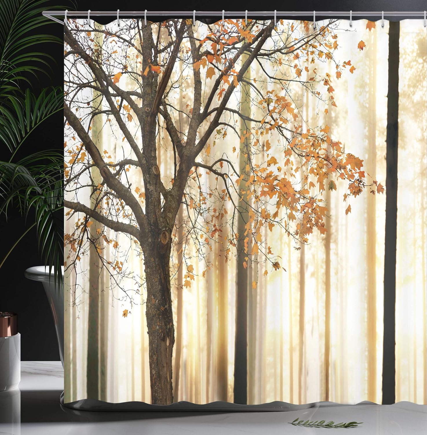Ambesonne Autumn Shower Curtain Set with Hooks Orange Yellow 1