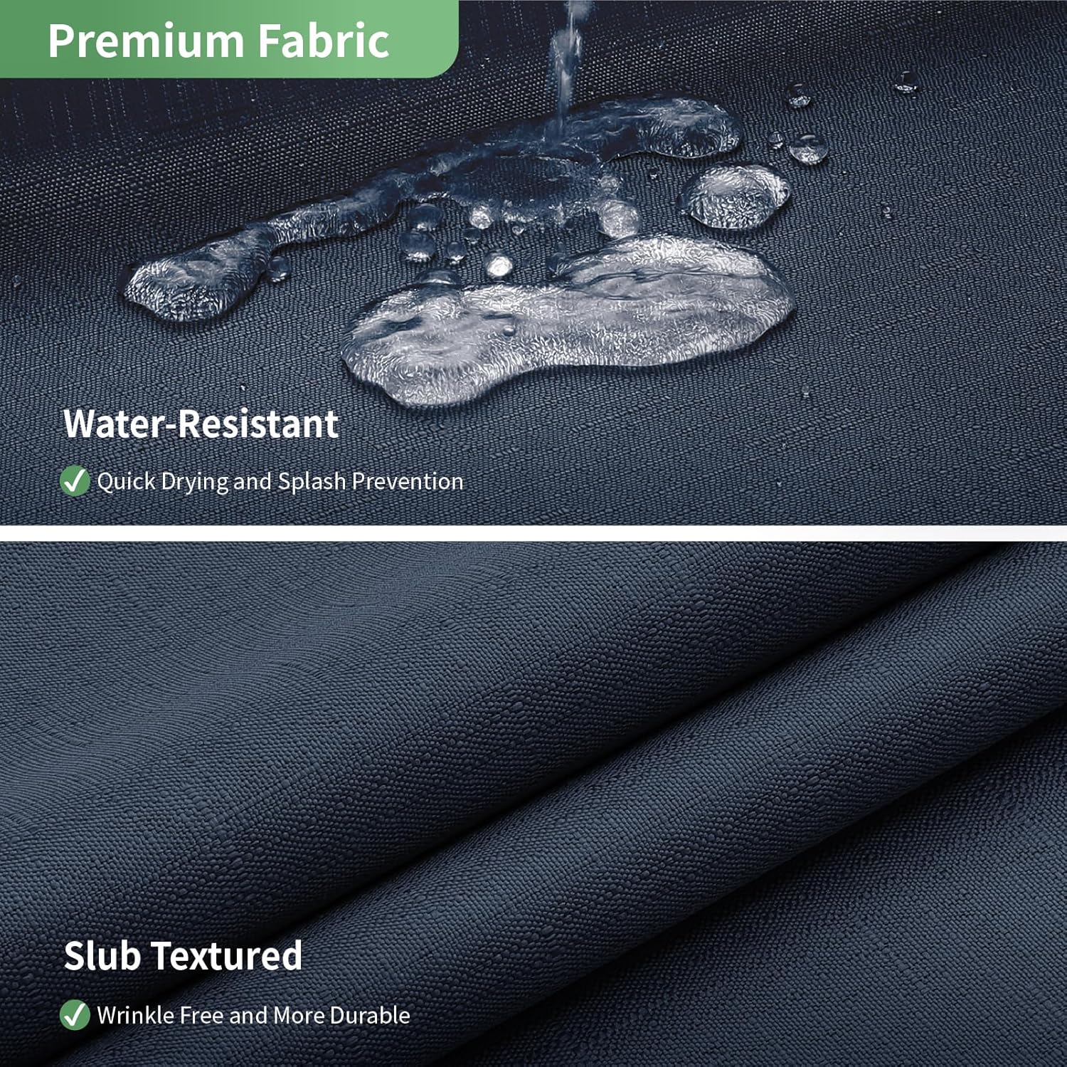 No Hook Shower Curtain with Snap-in Liner Set Slub Textured Navy Blue
