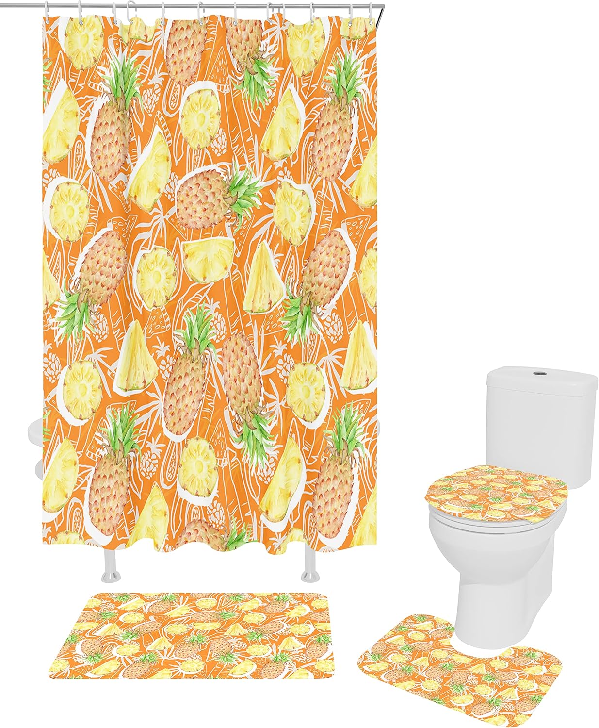 ZOE GARDEN Pineapple Bathroom Set with Curtain Rug and Hooks