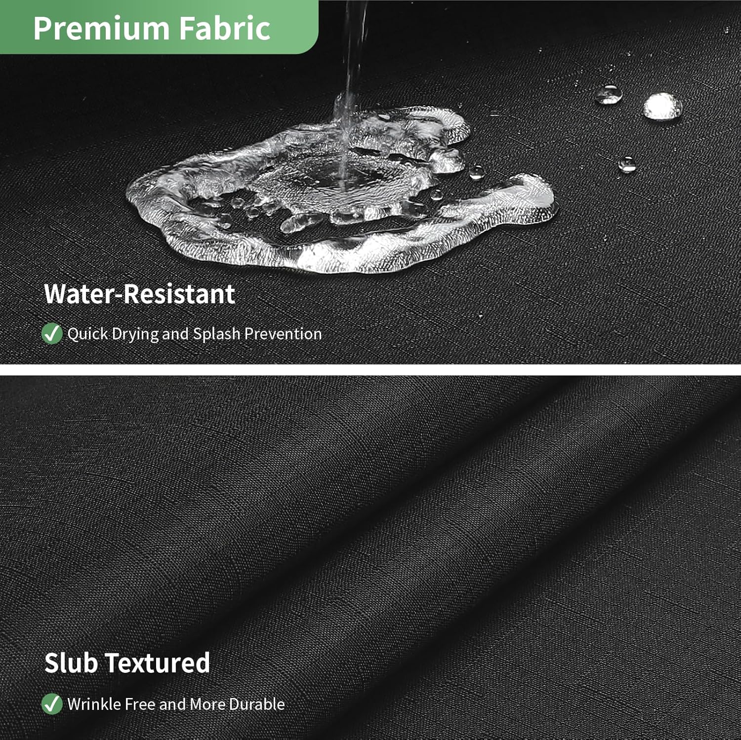 Black Slub Textured Shower Curtain Set with Snap-in Liner