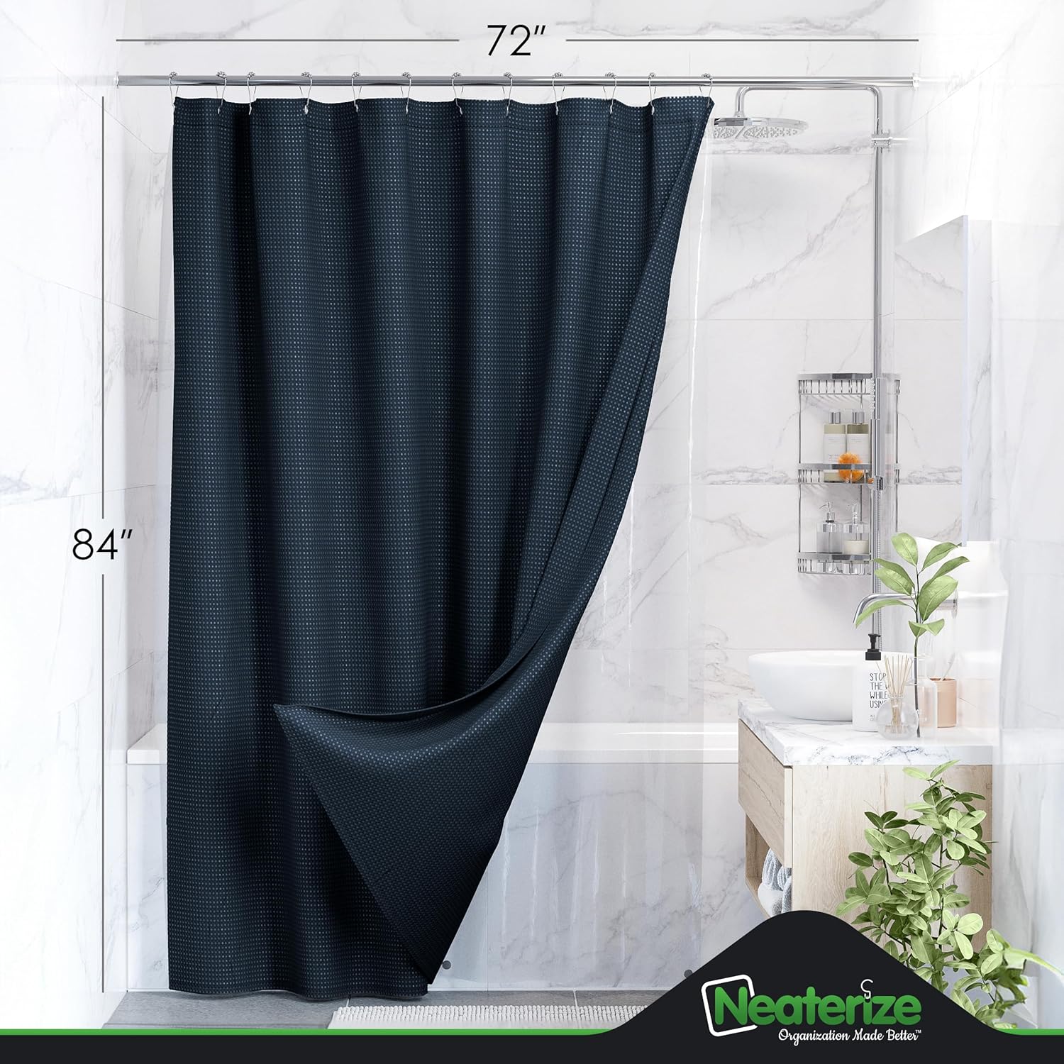 NEATERIZE 3 in 1 Shower Curtain Set - Navy 72x84