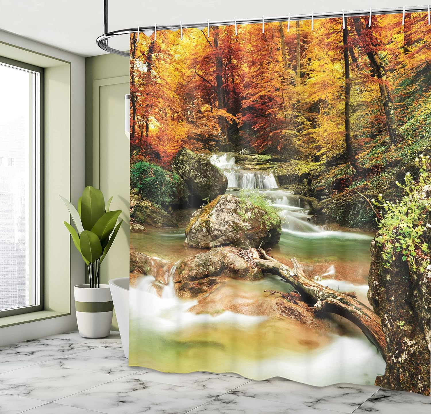 Ambesonne Waterfall Shower Curtain with 12 Hooks Brown Orange