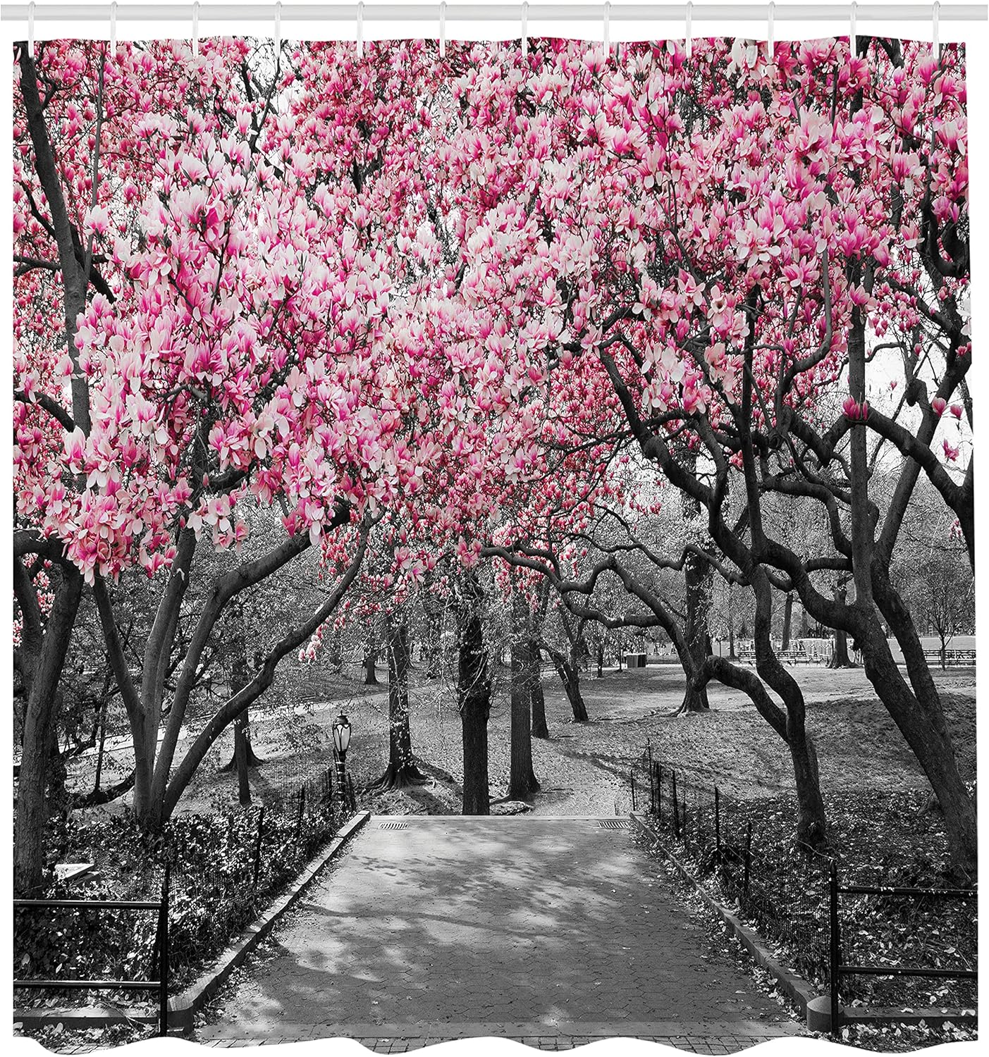 Ambesonne NYC Shower Curtain with Blossoms Landscape and 12 Hooks