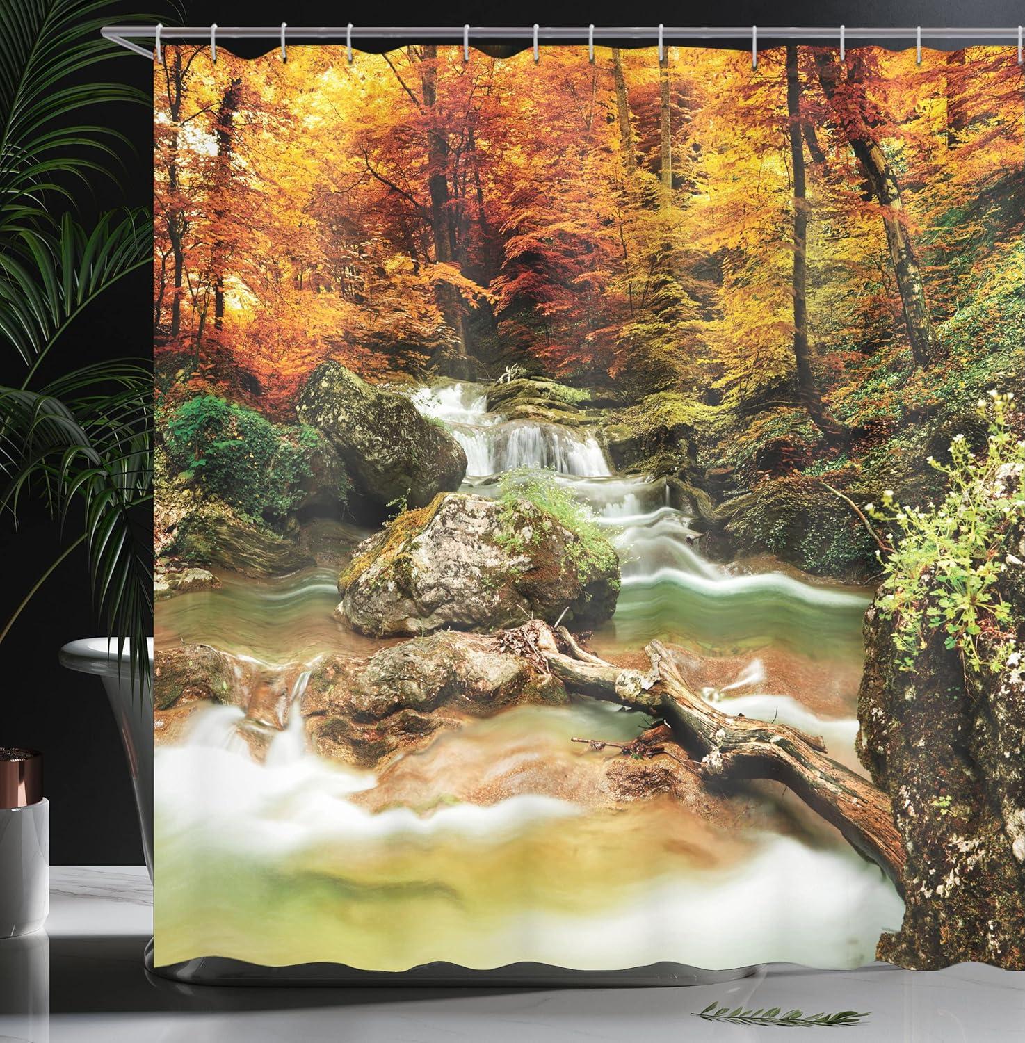 Ambesonne Waterfall Shower Curtain with 12 Hooks Brown Orange